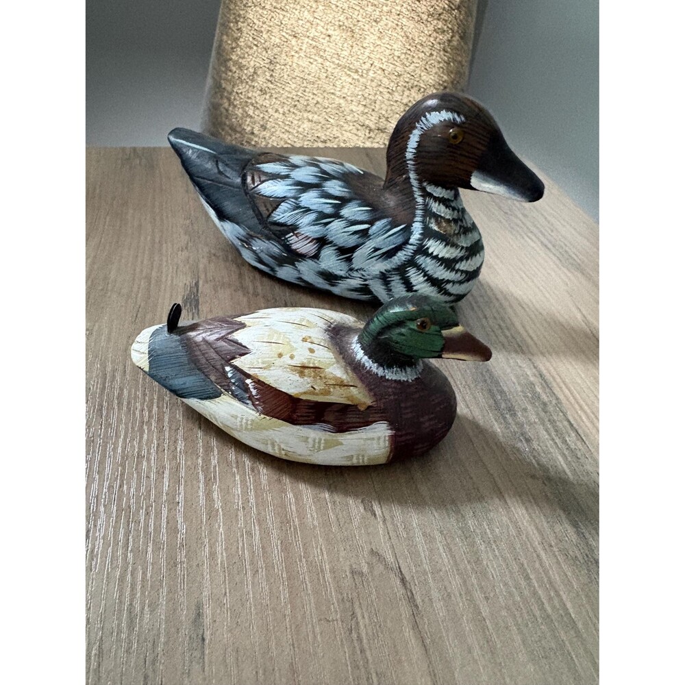Vintage Pair Harold E Price Ducks Painted Wooden Cabin Rustic Man cave Decor